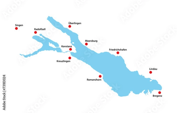 Fototapeta Bodensee Lake Constance Germany Shape Map Very Detailed