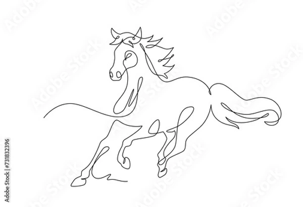 Obraz Horse portrait running, Continuous line art drawing style, One line art animal, Design template linear minimal style. Drawing isolated on white background. Vector design illustration.