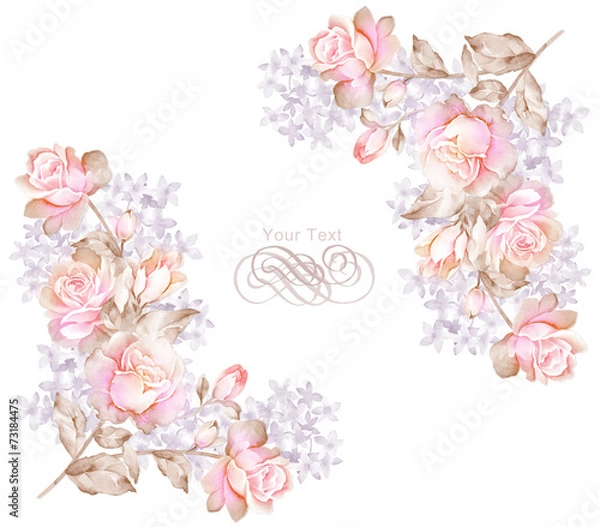 Fototapeta watercolor floral illustration collection. flowers arranged un a shape of the wreath perfect