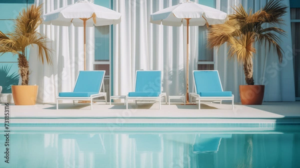 Fototapeta 평화로운 리조트 수영장 옆의 여유로운 휴식 공간