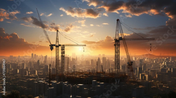 Obraz Cityscapes Evolving: Capturing the Majestic Silhouettes of Constructio, generative AI