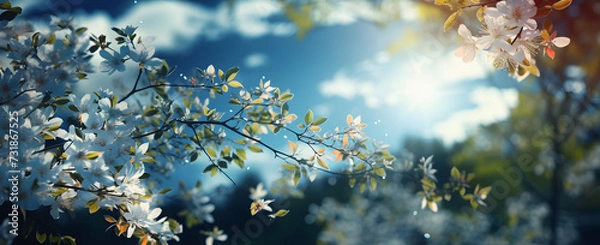 Fototapeta a branch of trees with white flowers in the spring