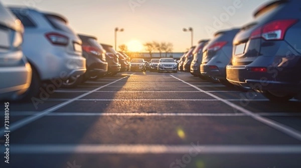 Fototapeta Parked Cars in Spacious Outdoor Parking Lot