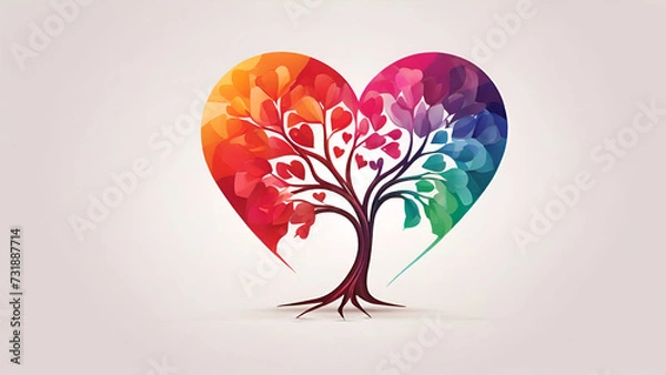 Obraz colorful tree hart shape valentine simple logo stroke, white background. 