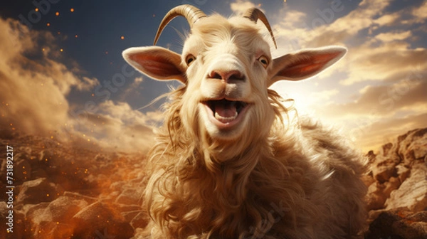 Obraz The Woolly Family: A Serene Tale of Pastoral Life and Farmer's Delight in the Abundant Meadow, generative AI