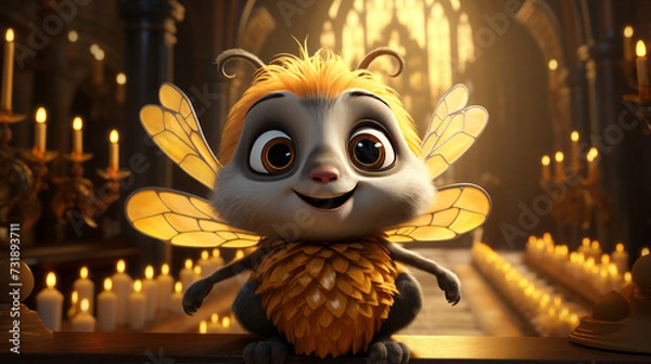 Obraz Whimsical Night: Owl's Playful Cartoon Harmony in Moonlit Tree, generative AI