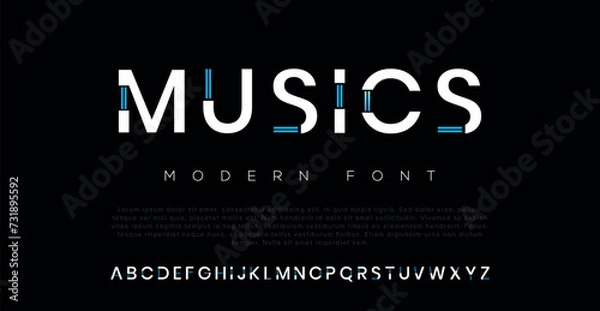 Fototapeta Music Modern Minimal abstract alphabet fonts. Typography technology, electronic, movie, digital, music, future, logo creative font. vector illustration