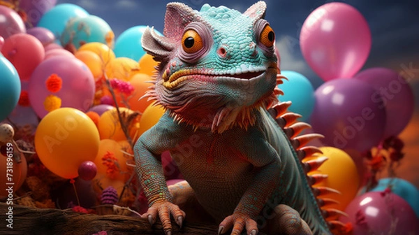 Obraz Whimsical Creatures: Cartoon Reptiles and Funny Wildlife in Vector Art, generative AI