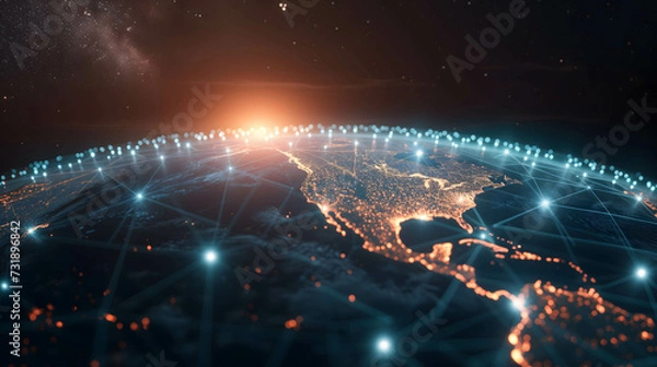Fototapeta big data and network connected around the world, digital data and blockchain the new technology transfer information