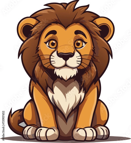 Fototapeta Cute lion cartoon isolated on white