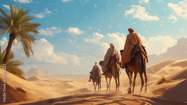 Obraz Desert Journey: Man Riding a Camel