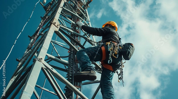 Obraz Telecommunications Worker Ascending a Tower