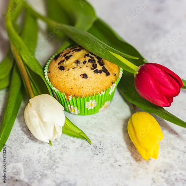 Obraz easter cake with tulips