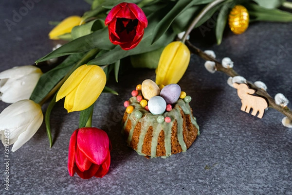 Obraz chocolate easter eggs with flowers easter
