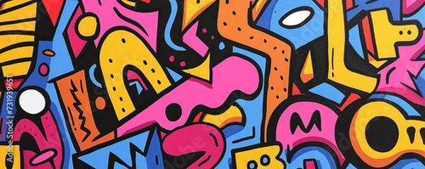 Obraz colorful different shapes, swirls, shapes, arches, squiggles, brush strokes and doodles. geometric figures. abstract background in pop art style