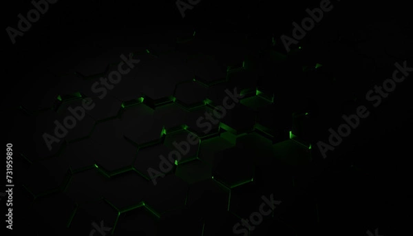 Fototapeta Green hexagons abstract pattern, modern wallpaper, 3d illustration, render