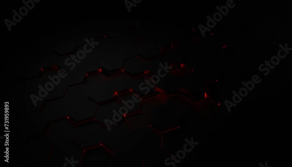 Fototapeta Red hexagons abstract pattern, modern wallpaper, 3d illustration, render