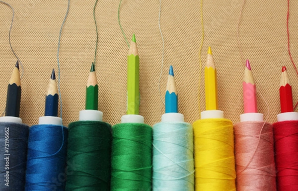 Fototapeta Color threads with pencils