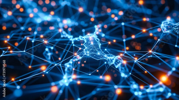Fototapeta Abstract network connectivity with futuristic blue lines, representing digital communication and advanced technology frameworks