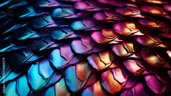 Obraz close up of a python snake texture. Rainbow glowing snake skin. Malagasy or Madagascar Tree Boa. Creative background.