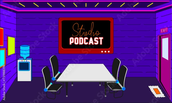 Fototapeta Podcast studio and interview room. vector design