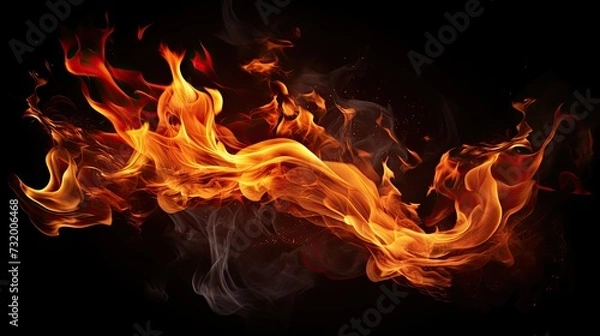 Fototapeta Fire flames on black background. burning fire on a dark background