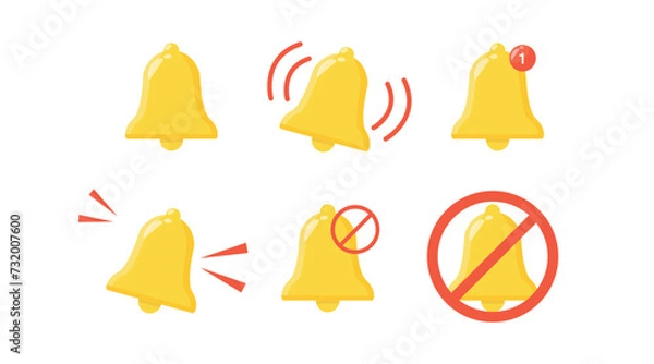 Fototapeta Notification ring icon. Set of notification bells. Vector isolated flat illustration