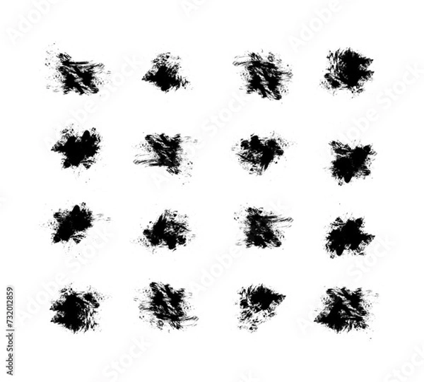 Fototapeta Ink splashes stencil. Very detailed collection mockups brush strokes for text and design. Black inked splatter dirt stain splattered spray splash with drops blots. 
