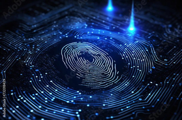 Fototapeta Future technology and cybernetics password control through fingerprints in an immersive technology