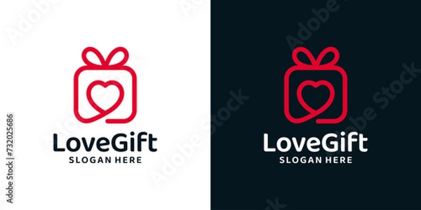 Fototapeta Gift box logo design template with love heart graphic design illustration. icon, symbol, creative.