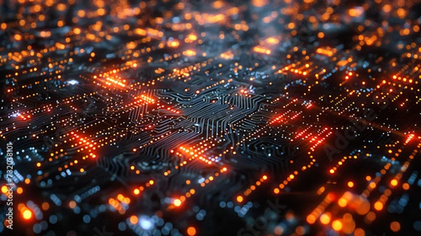 Fototapeta Futuristic digital technology concept with city skyline, representing modern urban computing and internet connectivity