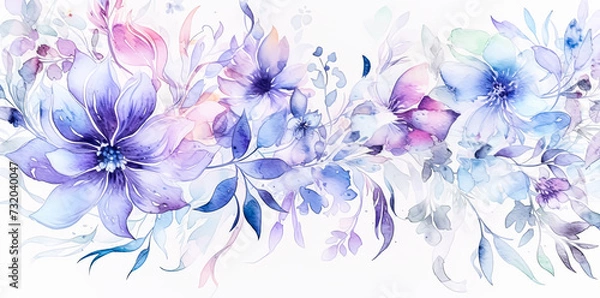 Fototapeta Soft pastel colored flowers against a light watercolor background.