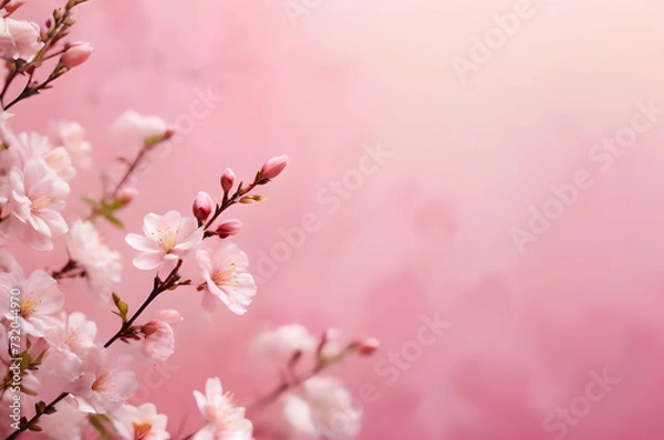 Fototapeta Background with apple blossoms on a purple background.  Spring background made of natural flowers. Place for text, сopy space