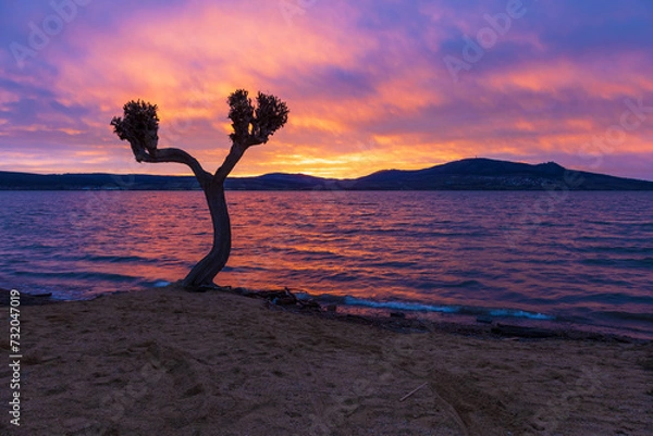 Obraz Lake landscape after sunset. Novomlynska reservoir - lower with a view of Palava