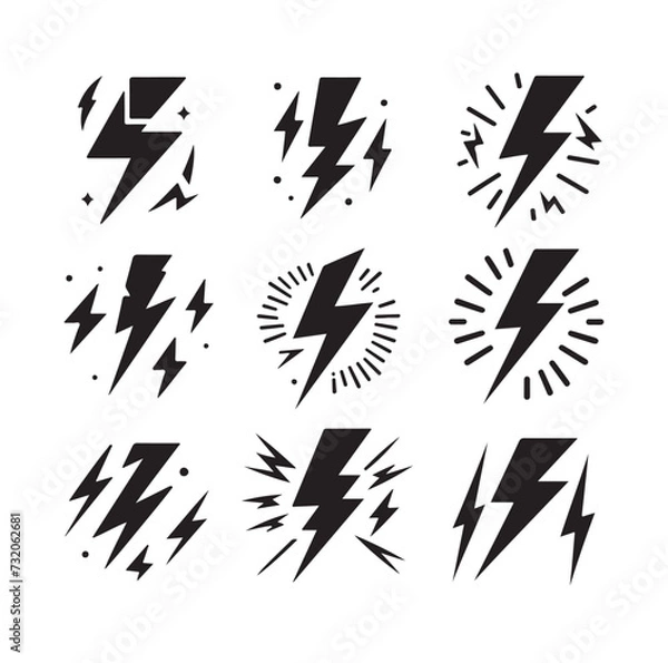Fototapeta Lightning bolt icon vector set  silhouette vector illustration.