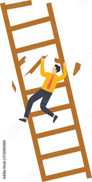 Fototapeta Accident and disaster, businessman accidentally fell from the broken ladder
