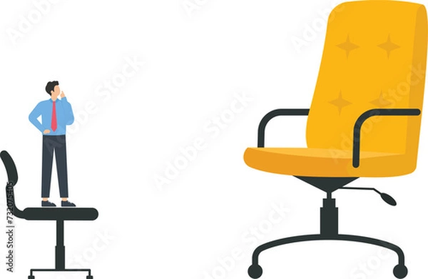 Obraz Businessman standing on small chair looking to big chair
