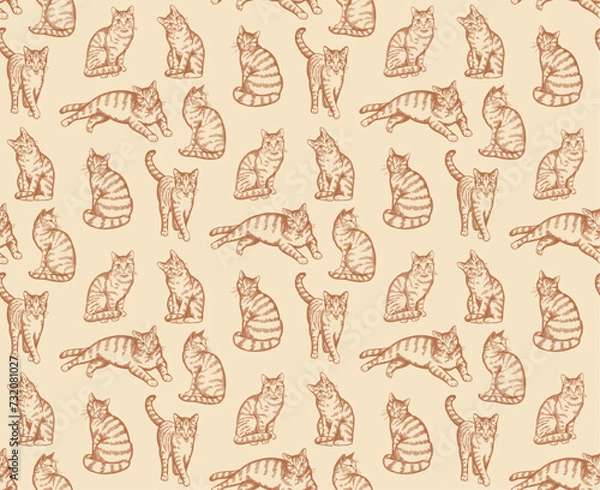 Obraz hand drawn cats pattern
