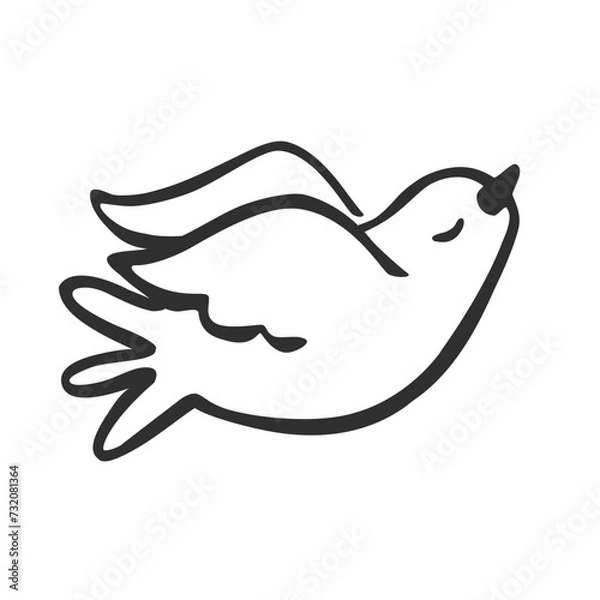 Fototapeta Cute sketchy flying bird. Vector image of a dove.