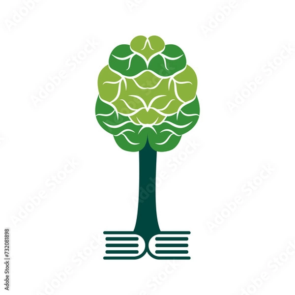 Fototapeta Education Brain tree logo with book concept design.