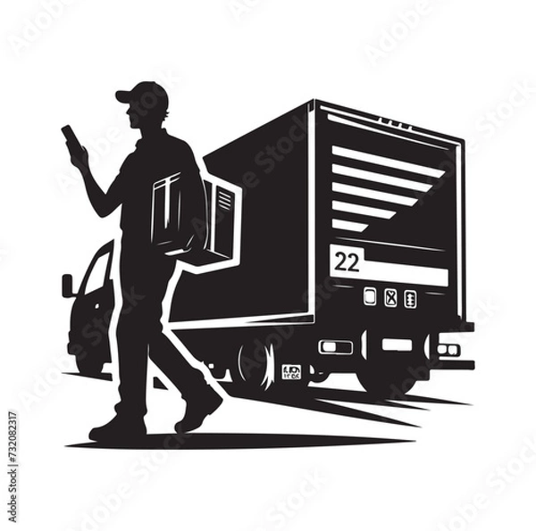 Obraz Delivery man silhouettes vector illustration set