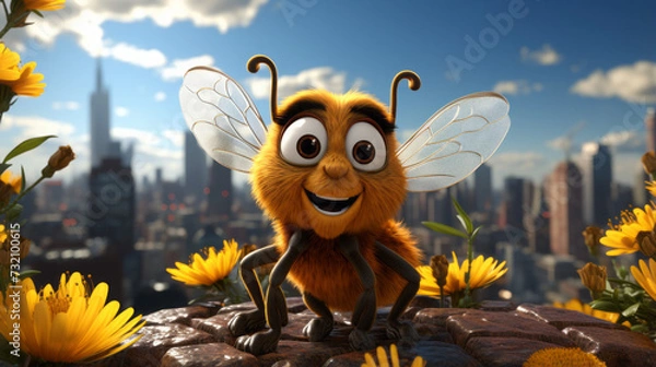 Obraz Cute Cartoon Owl: Fun Nature Illustration with Moonlight and Wild Animals!, generative AI