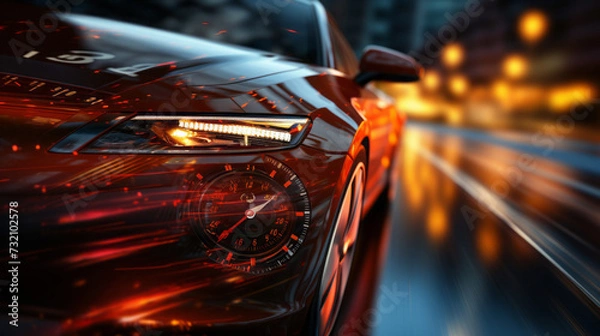 Obraz Crimson Velocity: A Thrilling Night Drive through the Urban Jungle in Modern-day Fast Cars, generative AI