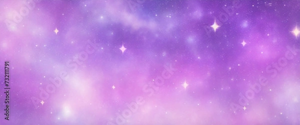 Fototapeta 紫色のユニコーンの背景。キラキラ星とボケ味を持つパステル水彩の空。ホログラフィック テクスチャを持つファンタジー銀河。魔法の大理石の空間。
