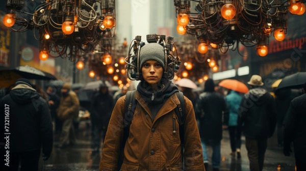 Obraz Nighttime Urban Fashion: A Stylish Encounter in the City Streets with Smiling Faces, generative AI