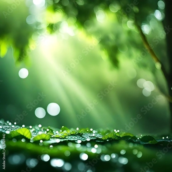 Obraz green leaves and drops