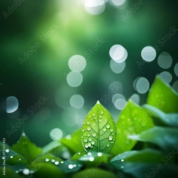 Obraz water drops on green leaves