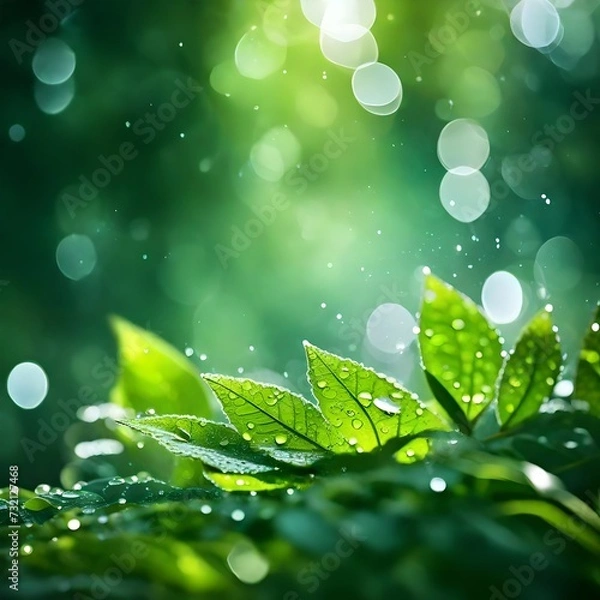 Obraz green leaves with drops