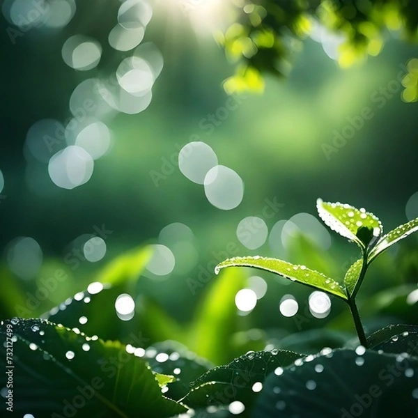 Obraz green leaves and drops