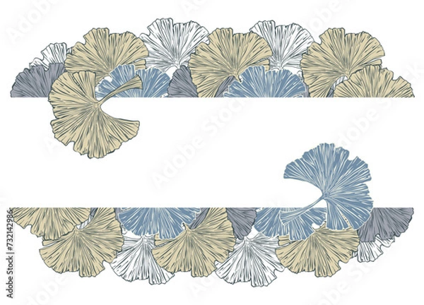 Fototapeta A decorative border of Ginkgo leaves is highlighted on a white background. A pattern of leaves. Vector illustration. For nature, eco and design. Hand-drawn plants, a frame for a postcard.